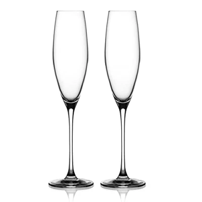 Image of DIAMANTE Crystal Glasses Plain Undecorated Premium Neo (2, Champagne Flute) Glasses, Prosecco Cava