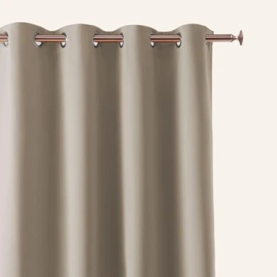 Image of ROOM99 Curtain with Silver Eyelets Aura 140 x 250 cm Width Height Blackout Sliding Curtains Decorative Modern Living Room Bedroom Beige 1 Piece