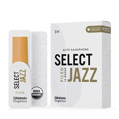 Image of D’Addario Woodwinds Organic Select Jazz Alto Saxophone Reeds Sax Individually Sealed Filed, Hard, Strength 3, 10 Pack