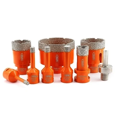Image of BGTEC 9pcs Dry Diamond Core Drill Bits Set for Porcelain Tile Ceramic Marble Brick with M14 Thread Diameter Mixed 6/8/10/12/20/35/45/68mm 1pc Hex Backer