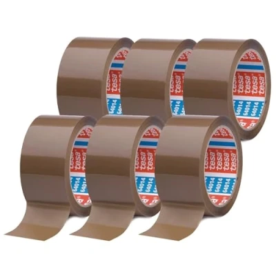 Image of tesapack 64014 Low Noise Parcel Tape, Pack of 6, for Packing Parcels and Shipping Boxes, Transparent, 6 Rolls, Each Roll 66 m