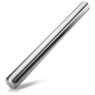 Image of com four® premium rolling pin made of stainless steel dishwasher safe roller for pizza dough, pasta biscuit fondant, wontons and more (silver colored tapered ends)