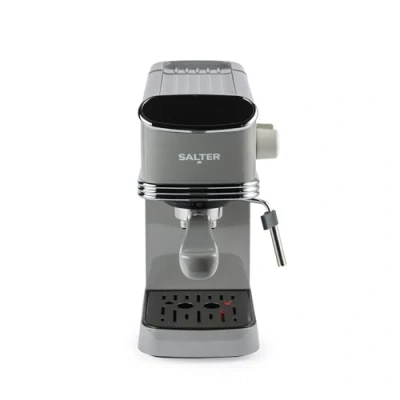 Image of Salter Retro Espresso Machine Coffee with Milk Frothing Wand, Cappuccino/Latte, 20 Bar Pressure Pump, 1.35L Water Tank, Ground Coffee, Single/Double, Digital LED Display, 1350W, EK6185GRY