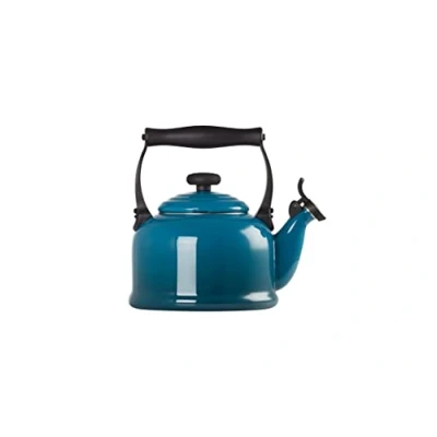 Image of Le Creuset Traditional Stove Top Kettle with Whistle, Suitable for All Hob Types Including Induction, Enamelled Steel, Capacity: 2.1 L, Deep Teal, 40102026420000