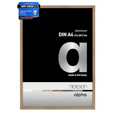 Image of nielsen Alpha Photo Frame A4, 21x29.7cm Aluminium Picture Frame, Oak with Protective Float Glass and Push Turn Clips