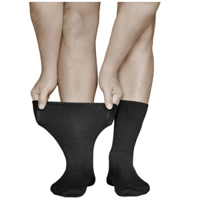 Image of vitsocks Men&#039;s Extra Wide Loose Fitting Diabetic Socks (3 PAIRS) Swollen Feet Ankles Legs, black, 10 12