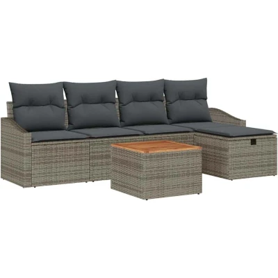 Image of vidaXL 6 Piece Garden Sofa Set with Cushions Grey Poly Rattan