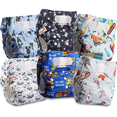 Image of Littles and Bloomz Baby Reusable Pocket Nappy Cloth Diaper, Standard Hook Loop, 6 Nappies, FLV2 0612
