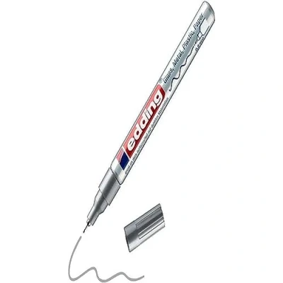 Image of edding 780 gloss paint marker silver pack of 1 extra fine round nib 0.8 mm pen for glass, pebbles, wood, plastic, paper waterproof, high coverage