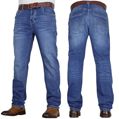 Image of Crosshatch Mens &#039;Tarrow&#039; Straight Leg Stretch Denim Jean with Designer Belt by JeanBase Stone Wash 30W X 32L
