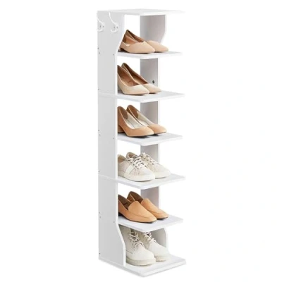Image of VASAGLE Slim Shoe Rack, Narrow Storage Organiser, 6 Tier Stand, for Small Spaces, Hallway, Cloakroom, White LBS200T14