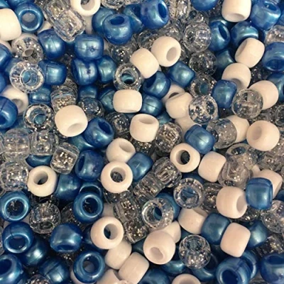 Image of 100 x Blue, White Glitter Mix 9x6mm Pony Beads