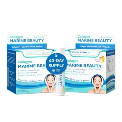 Image of Swedish Nutra Marine Beauty Shots 2 Boxes, 40 Day Supply I 10000 mg Hydrolyzed Collagen (Type &amp; III) Skin, Hair Nails Higher Absorption