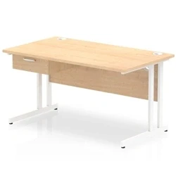 Image of Impulse 1400x800 Desk Maple/White Cantilever Leg 1x1 Drawer Fixed Ped