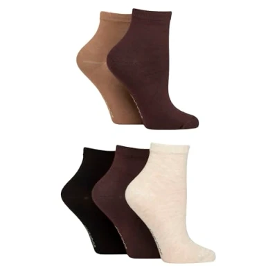 Image of Women&#039;s 5 Pair SOCKSHOP Plain and Patterned Bamboo Anklet Socks Cocoa 4 8