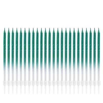 Image of New Gradient Colorful Birthday Cake Candles with Gold Glitter Power Long Thin Cupcake Happy Topper for Children 24pcs (Gradient Green)