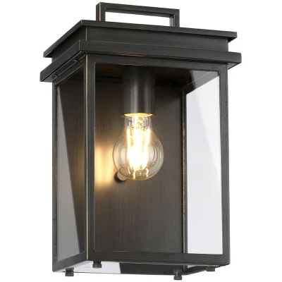 Image of Glenview Outdoor 1 Light Wall Lantern, Antique Bronze, IP44, E27