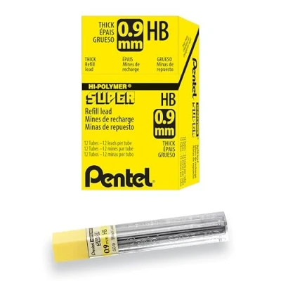 Image of Pentel Super Hi Polymer Refill Leads 0.9 mm, Grade HB (Pack of 12 Tubes)
