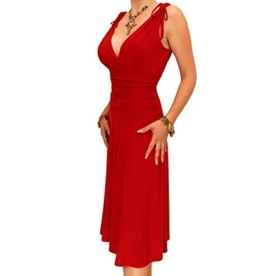 Image of Women&#039;s Grecian Style Fit and Flare Knee Length Dress Red Size 12