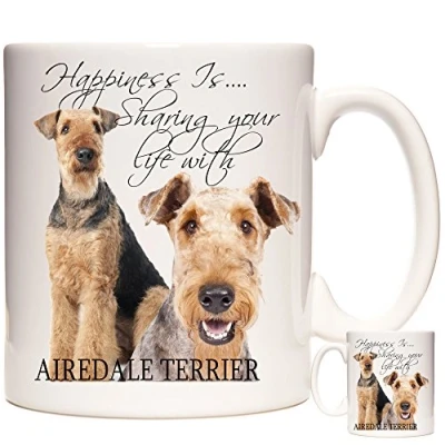 Image of Airedale Terrier Gift, Happiness is Sharing Your Life with an Terrier, Ceramic Gift Mug. Dishwasher Safe