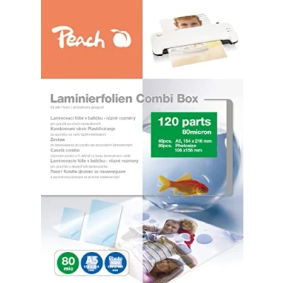 Image of Peach PPC500 04 Laminating Pouches 40 x A5 and 80 10 15 cm Photo mic 120 Glossy Compatible with Laminators of All Brand Manufacturers