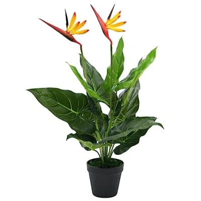 Image of vidaXL Artificial Strelitzia Reginae Bird of Paradise Plant Multicolour Plastic Fake Flower for Home or Office Decor, 66 cm Tall, Includes Pot