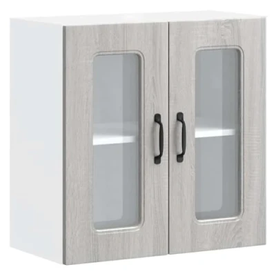 Image of vidaXL Kitchen Wall Cabinet with Glass Door Grey Sonoma Engineered Wood 60x31x60 cm Mounted Storage for