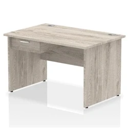 Image of Impulse 1200x800 Desk Grey Oak Top Panel End 1x1 Drawer Fixed Ped