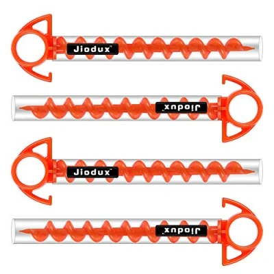 Image of Jiodux Tent Pegs Ground Anchor Camping Stakes Dog Screw Orange PC Plastic Peg 9 Inch Small 4 Pack