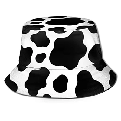 Image of Bucket Hats Fashion Sun Cap Packable Outdoor Fisherman Hat for Women and Men, Black White Cow Print, One size