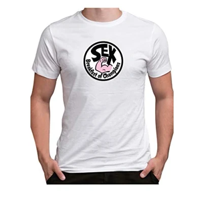 Image of James Hunt Men&#039;s T Shirt Sex Breakfast of Champions Logo Racing F1 Legend no 11 (Colour Print) (X Large, White)