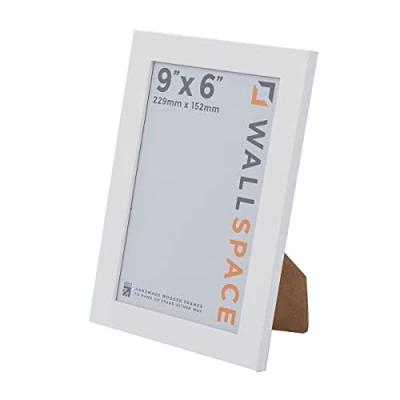 Image of Wall Space 9x6 White Frame Picture Solid Wood 6x9 Frames 9 x 6 inch Wooden Photo with REAL GLASS