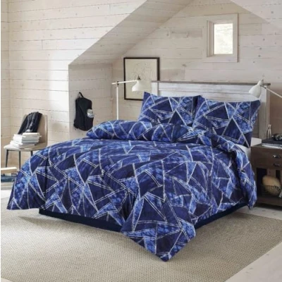 Image of Luxury Printed Duvet Cover Set Easy Care Washable Bedding With Matching Pillow New Home Gift Sets (Jaxon Navy, Single)
