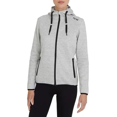 Image of TCA Womens Revolution Tech Workout Thermal Running Hoodie Jacket with Zip Pockets and Thumbholes Quiet Shade Marl, S