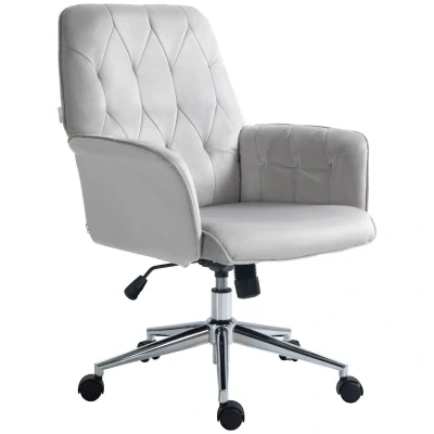 Image of Vinsetto Swivel Computer Chair with Arm Modern Style Tufted Home Office Bedroom Light Grey