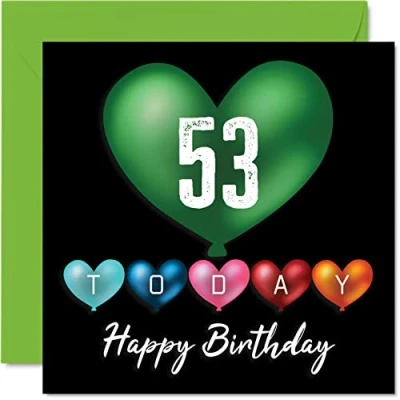 Image of Fun 53rd Birthday Cards for Men Woman Heart Balloons Happy Card Dad Mum Grandad Nanny Grandma Uncle Auntie Cousin Friend, 145mm x Greeting