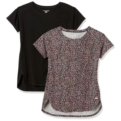 Image of Amazon Essentials Women&#039;s Studio Relaxed Fit Lightweight Crew Neck T Shirt (Available in Plus Size), Pack of 2, Black Confetti Print, XXL
