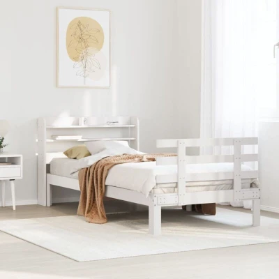 Image of vidaXL Bed Frame with Headboard without Mattress White 75x190 cm Small Single