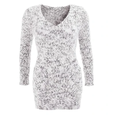 Image of Blue Banana Women&#039;s Chunky Knit Long Sleeve V Neck Jumper with Pockets Grey and Ivory Size 14