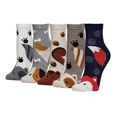 Image of Cansok Women Animal Novelty Dress Crew Socks (Fox Squirrel Raccoon Dog 5 pairs)