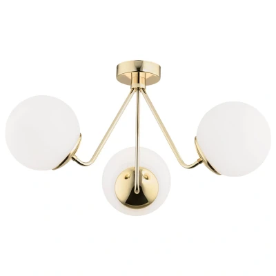 Image of Tomar Globe Ceiling 3 Light Opal Matt, Brass Steel