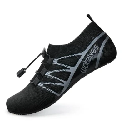 Image of Barefoot Water Shoes Aqua Spotrs Socks Quick Dry Beach Swim Snorkeling Surf Diving Pool Yoga for Mens Womens (Black Grey, 6/7UK)