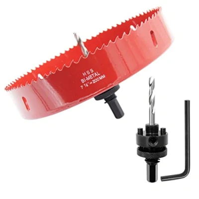 Image of 7.8 inch hole saw, LAIWEI 200mm cutter, with A2 heavy duty mandrel, 4341 drill bit for drilling wood, sheet metal, aluminum profiles, drywall, PVC and other materials (7 7/8 200mm)
