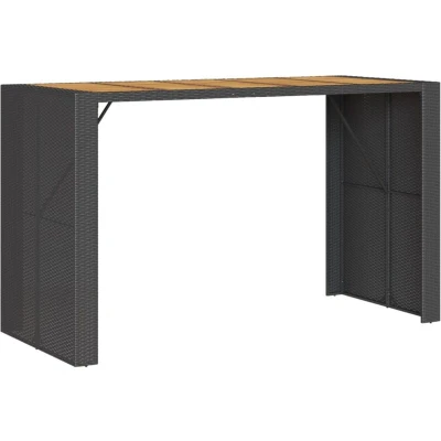 Image of vidaXL Garden Bar Table with Acacia Wood Top Black 185x80x110 cm Poly Rattan