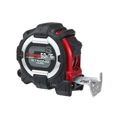 Image of TAJIMA Tape Measure 16ft/5m x 1in GS Lock Measuring with Compatible Clip &amp; Horned Magnetic Hook MC16/5MBW