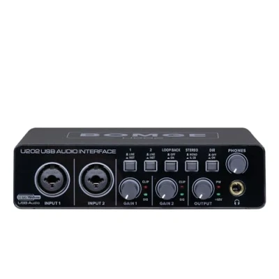 Image of BOMGE U202 USB Audio Interface with Mic Preamplifier XLR/TSR/TS Ports,48V,32 Bit/192kHz Resolution fro computer recording,Streaming,Podcasting