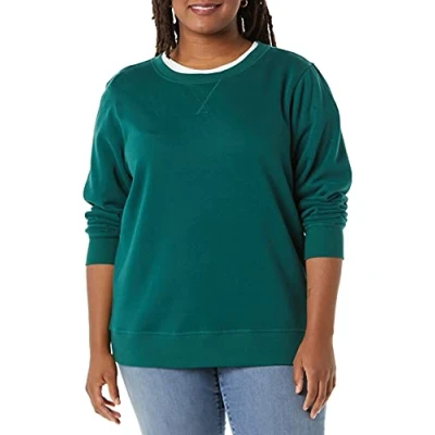 Image of Amazon Essentials Women&#039;s French Terry Fleece Crewneck Sweatshirt (Available in Plus Size), Dark Green, M