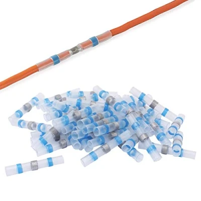 Image of 50 PCS Solder Seal Wire Connectors,Heat Shrink Connectors Waterproof Insulated Electrical Terminals Heat Butt Splice for Crimp Joint White Blue
