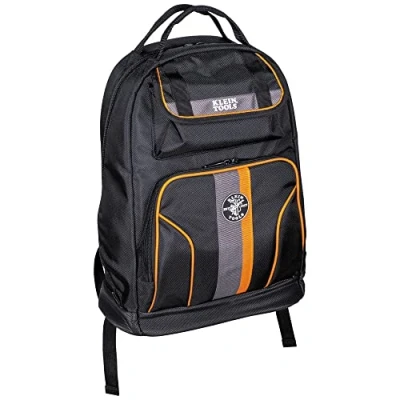 Image of Klein Tools 55475 Tradesman Pro Tool Gear Backpack, Black With Orange/Gray, 17.5&quot;
