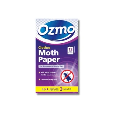 Image of Ozmo Hanging Moth Killer Papers, 12 Pack Pleasant Lavender Fragrance, 3 Months Protection, Kills Clothes Moths, Eggs and Larvae, Disrupts Breeding Cycle, For Drawers, Wardrobes Storage